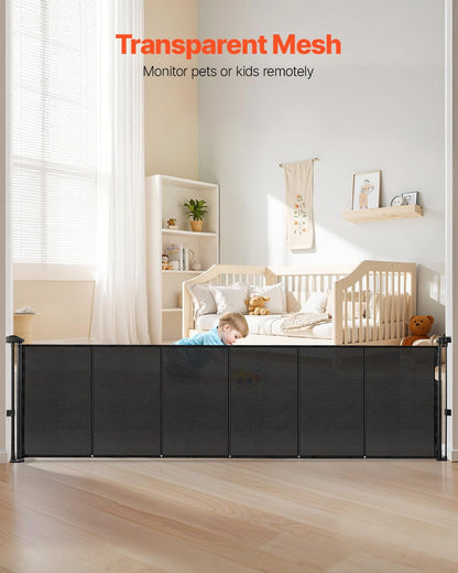 VEVOR Retractable Baby Gate, 34 inch Tall, Extends up to 71 inch Wide, Retractable Gate for Kids or Pets, Mesh Material, Easy to Install for Indoor Stairs, Doorways, Hallways, Playrooms, Gray
