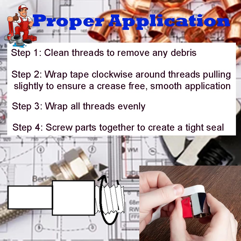 Teflon Professional Grade Pipe Tape, 10 Rolls PTFE Plumbers Thread Flex Seal Tape for Waterproof Sealing Plumbing, Air and Hydraulic Systems, 1/2 X 394 Inches