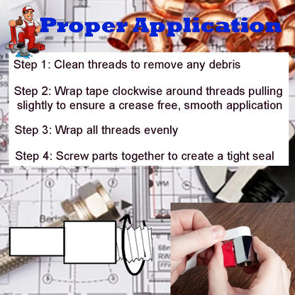 Teflon Professional Grade Pipe Tape, 10 Rolls PTFE Plumbers Thread Flex Seal Tape for Waterproof Sealing Plumbing, Air and Hydraulic Systems, 1/2 X 394 Inches