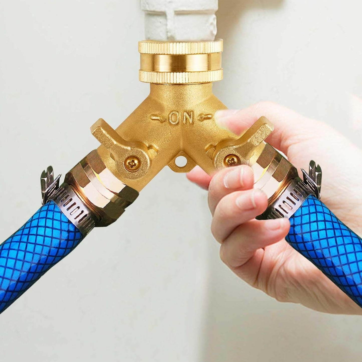 Triumpeek Brass Garden Hose Splitter, 3/4 Inch 2-Way Y Brass Hose Connector with O-ring Washers & Tape
