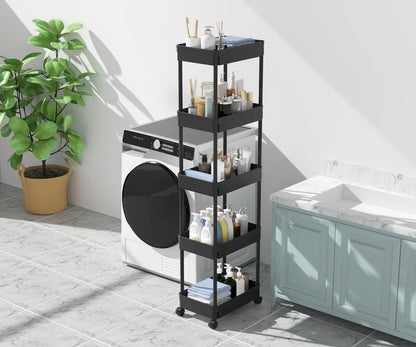Sooyee 3 Tier Rolling Cart with Wheels, Slim Storage Cart, Under Desk Narrow Rolling Utility Cart Storage Organizer for Office Bathroom Kitchen Laundry Room Narrow Places, White, Plastic and Metal