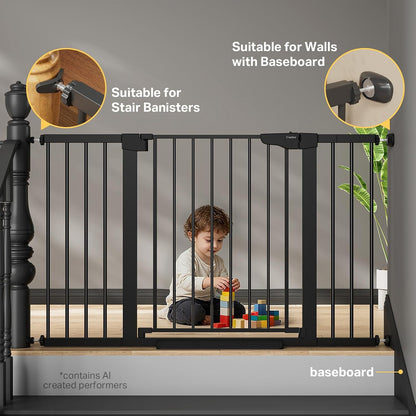 Cumbor 29.7-48" Baby Gate for Stairs, Mom's Choice Awards Winner-Dog Gate for Doorways, Auto Close Safety Pet Gate for Dogs Indoor, Easy Install Pressure Mounted Child Gate with Walk Thru Door, Brown