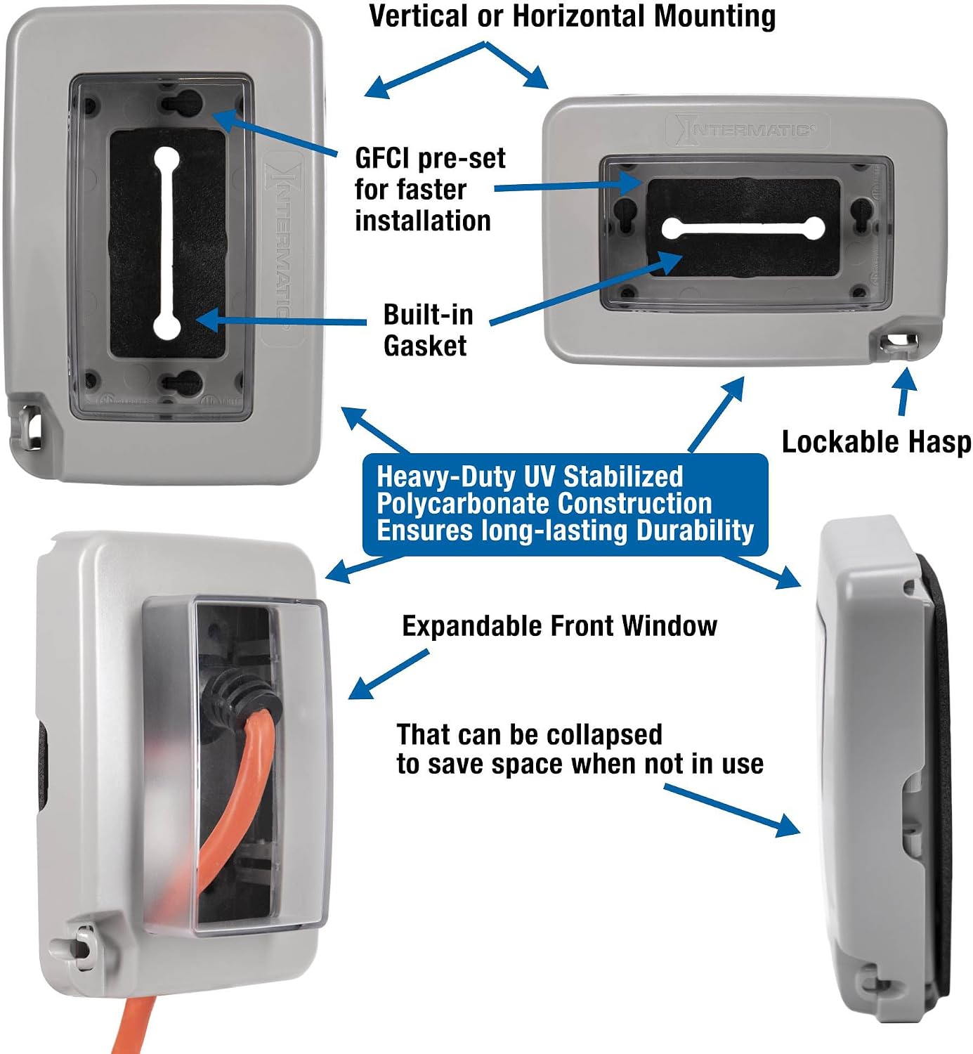 Intermatic WP6000W Low-Profile In-Use Weatherproof Cover, White - Durable Outdoor Outlet Protection | Expandable Design | Easy Installation