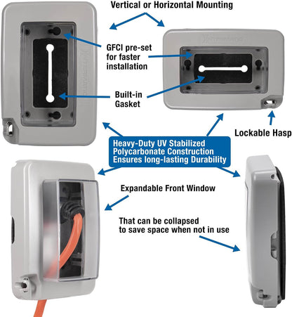 Intermatic WP6000W Low-Profile In-Use Weatherproof Cover, White - Durable Outdoor Outlet Protection | Expandable Design | Easy Installation