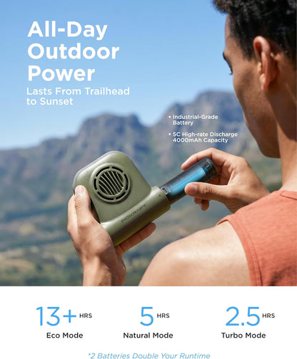 InoKraft Portable Fan Rechargeable for Hiking & Camping, Clip-On Waist Fan with Swappable 4Ah Rechargeable Battery, 49 ft/s Turbo Airflow, Up to 13H+ Runtime