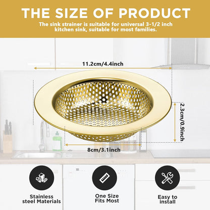 Retisee 2 Pcs Sink Strainer Stainless Steel Kitchen Sink Drain Strainer Basket Cover Mesh Hair Food Catcher, Large Wide Rim of 4.4 Diameter(Brushed Silver)