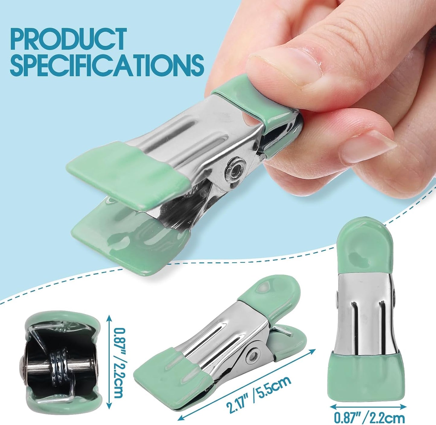 Clothes Pins Heavy Duty, 30 Pack, 2.17 Inch Metal Chip Clips, Clothespins for Photo Drying Clothesline Laundry Sock, Bag Clips for Food Kitchen Stainless Steel with Rubber, 6 Colors