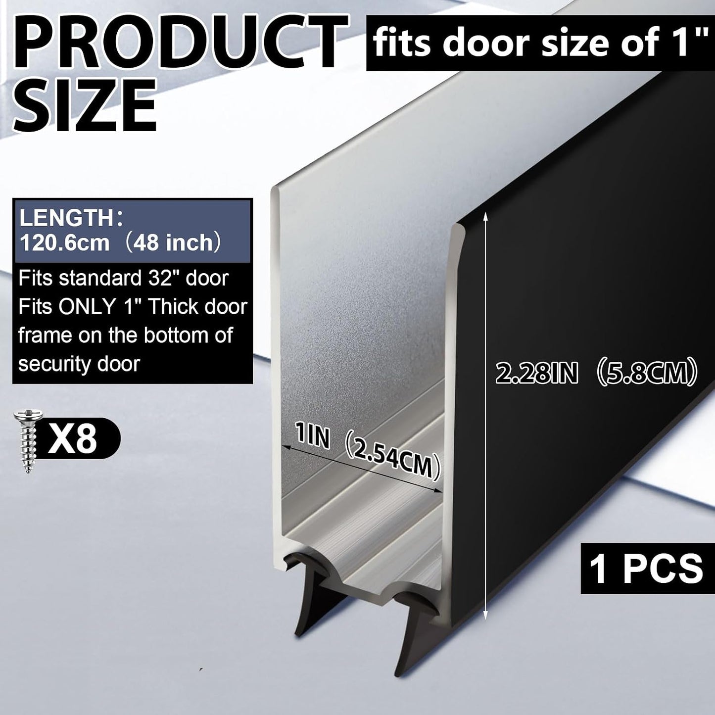 Pushglossy 1 Pack 1" x 35.5" Storm Door Sweep Replacement Bottom Sweep Aluminum Expander for 1" Thickness Security Storm Door Weatherstripping(White)