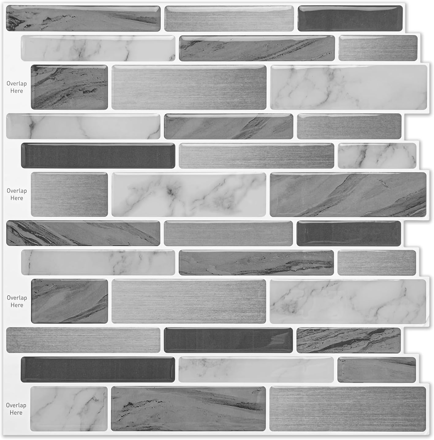 WOWSTAR 10-Sheet Peel and Stick Backsplash Tile for Kitchen, Back Splash Stick On Tiles for Kitchen Wall (Grey and Blue)