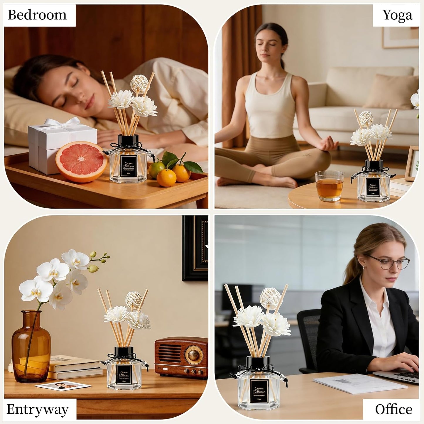 TonJin Reed Diffuser Set of 2 | 1.7 fl oz Natural Home Fragrance with Sticks | Long-Lasting Scented Sticks for Bathroom, Living Room & Bedroom | Non-Toxic Essential Oil Air Freshener Shangri-La