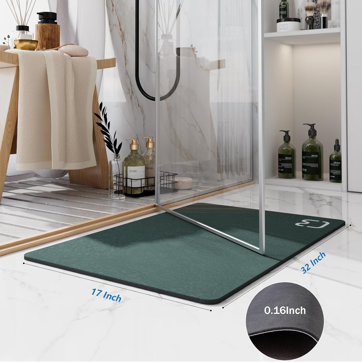 Diatomaceous Earth Bath Mat Rugs Super Absorbent Diatomite Stone Bath Mat Non Slip Quick Dry Thin Bathroom Mat Fit Under Door, Floor Rugs in Front of Bathtub, Shower Room, Sink,15.7"x23.6", Grey