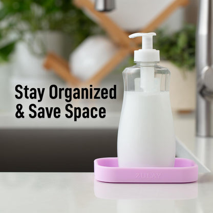 Zulay Kitchen (9x3.5in) Sponge Holder for Kitchen Sink - Flexible Heavy-Duty Multipurpose Sink Caddy - Counter Organizer for Kitchen, Bathroom, Makeup, Trinkets & More! (Grey)