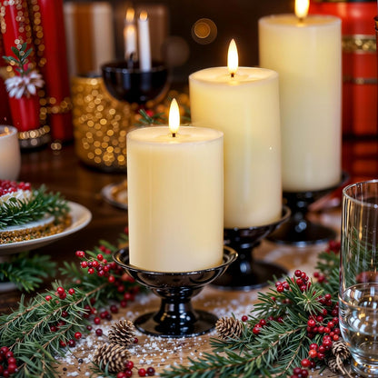 Homemory White Flameless Candles Battery Operated with Remote Timer, 3x3 Real Wax LED Pillar Candle for Home Fireplace Bedroom Living Room Party, Set of 3