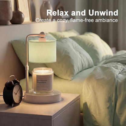 Candle Warmer Lamp with Timer, Modern Farmhouse Candle Warmer, Height Adjustable & Dimmable Electric Candle Warmer Lamp, Includes 2 Bulbs, Birthday Gift for Women, Mom, Housewarming - Flaxen