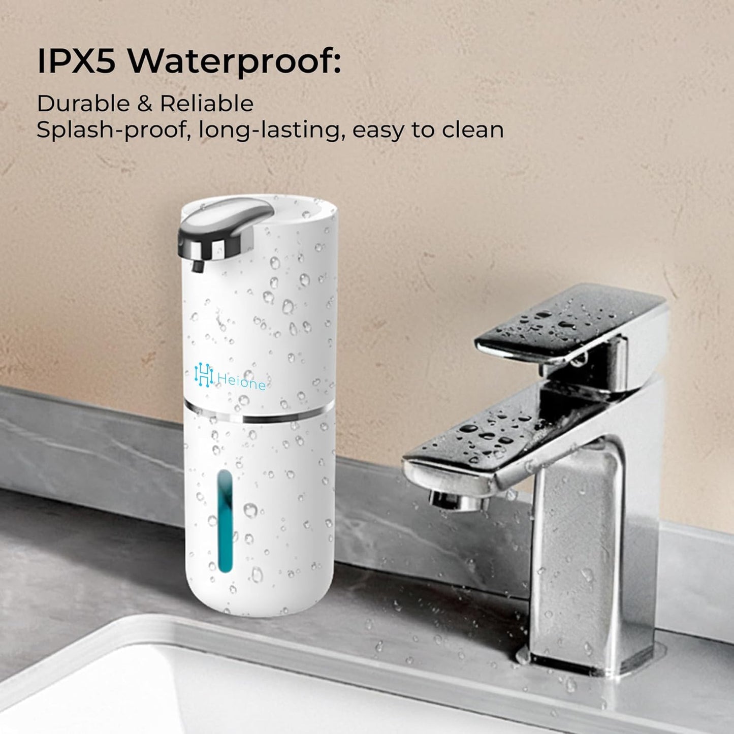 Automatic Touchless Foam Soap Dispenser - USB-C Rechargeable Foaming Soap Pump, IPX5 Waterproof for Bathroom & Kitchen, 12.8oz, Wall Mount or Countertop (Black)