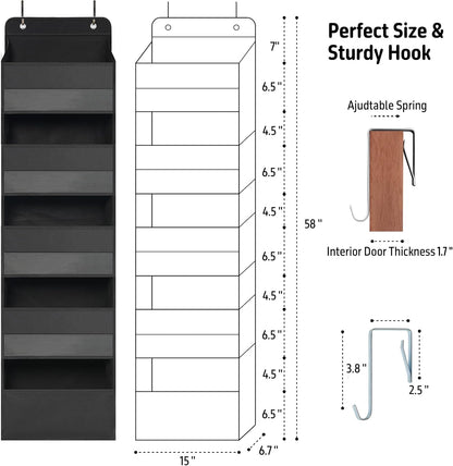 TYMENSH White Over Door Organizer with 5 Large Clear Pockets and 6 Side Mesh Pockets, Anti-Tilt Hanging Door Storage for Nursery, Bathroom, Closet, Bedroom, Dorm, Toys