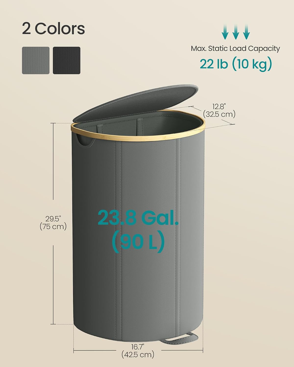 SONGMICS Laundry Hamper, Laundry Sorter with Lid, Storage Basket Bin, Removable Liners, Bamboo Frame, for Bedroom, 3 Sections, 44.9 Gal. (170 L), Ink Black ULCB533BH01
