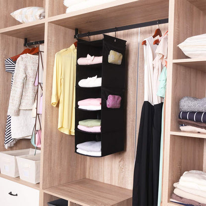 MAX Houser 4-Shelf Hanging Closet Organizer, Space Saver, Cloth Hanging Shelves with 2 Side Pockets, Foldable (Beige)