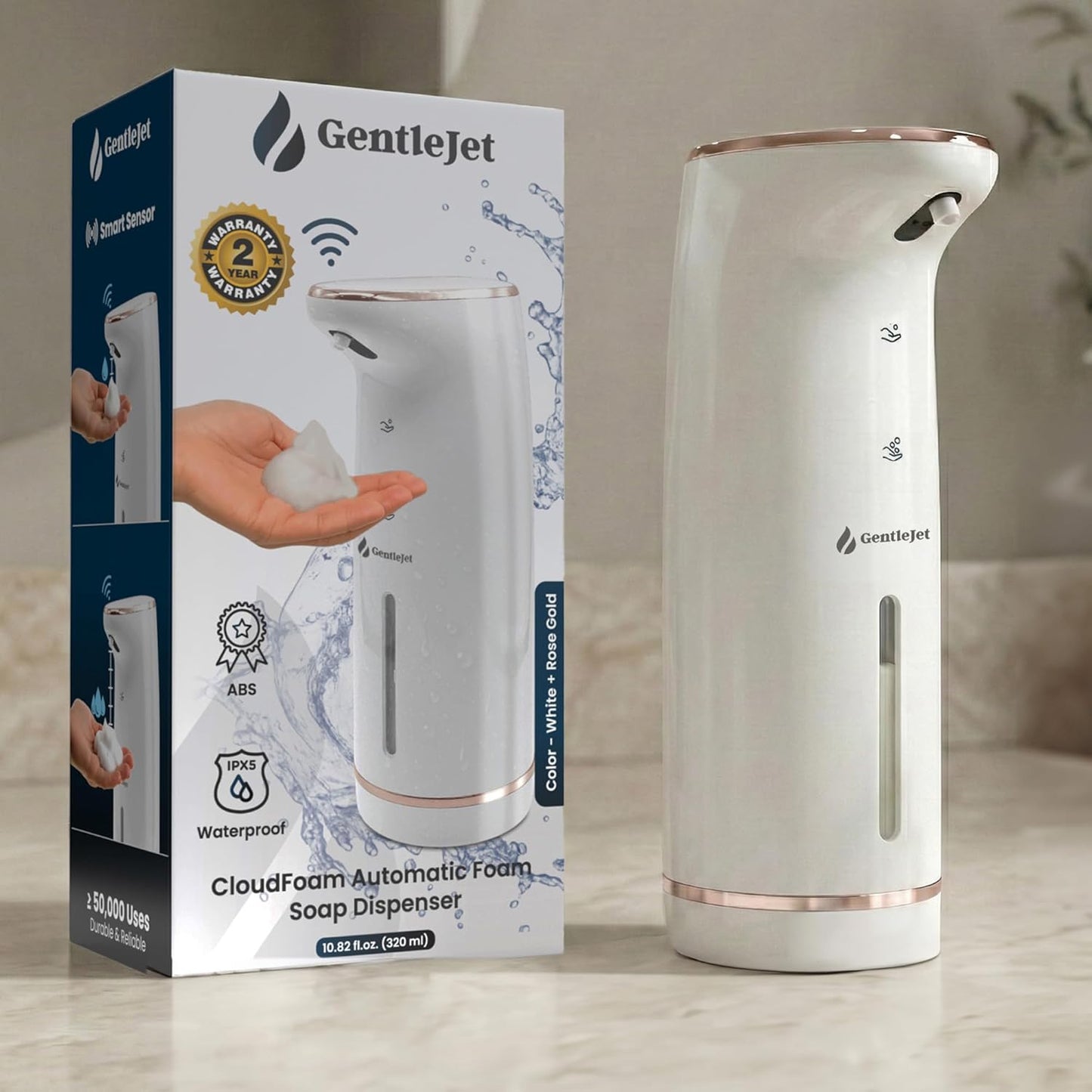 GentleJet Cloudfoam Automatic Foaming Soap Dispenser – Touchless Foam Dispenser for Kids & Family, Soft Rich Foam, USB-C Rechargeable, No-Clog Design, IPX5 Waterproof, 320 ml