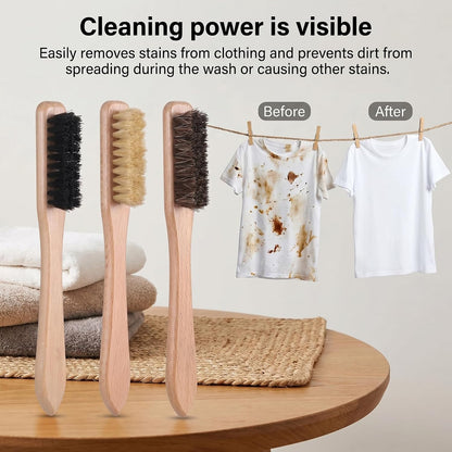 Gjinxi 3pcs Wood Laundry Stain Brush Set Tough Stain Remover Boar Bristle Brushes for Cleaning Clothes Furniture Fabric Leather Sofas Knits Cotton Linens Shoes Car Seats Boots Bags Hat Cashmere Wool