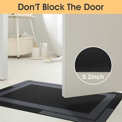 ACCUMTEK Non Slip Bath Mat, Thin Bathroom Rugs Fit Under Door, Quick Dry Bath Mats, Machine Washable Bath Rugs for Bathroom, Bathtub & Kitchen, Grey/Bordered/24 x17