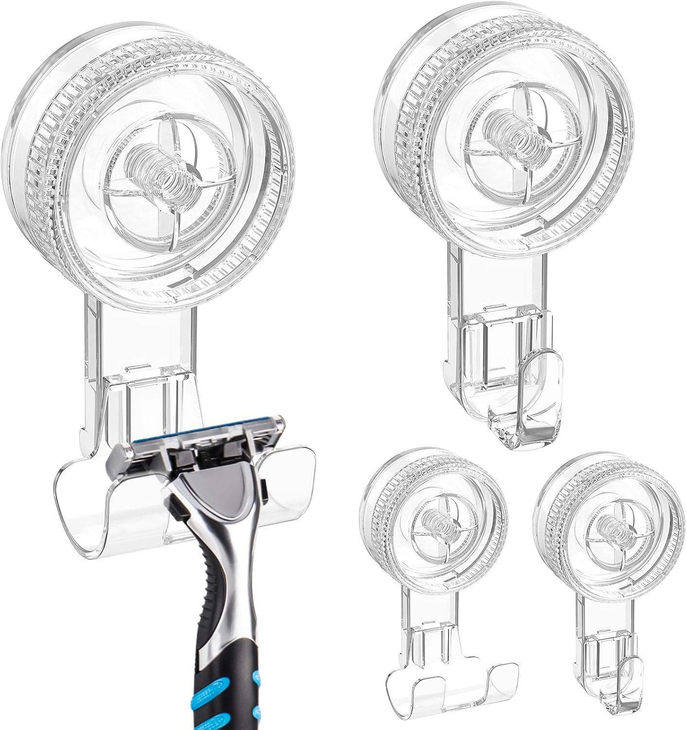 LUXEAR Suction Hooks, 2 Pack Razor Hooks Removable & Reusable Suction Shower Hook Damage-Free Powerful Suction Hanger for Towel Bathrobe Loofah Bathroom Kitchen Storage Hooks Weather Hanger Hook