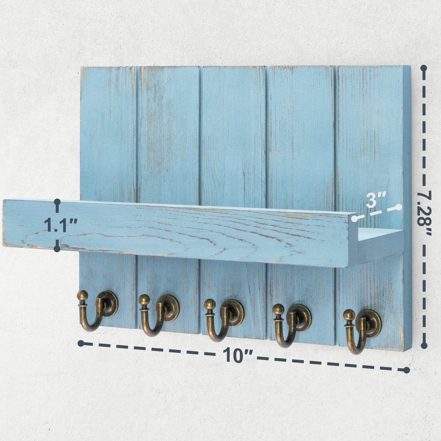 Rebee Vision Decorative Key Holder Wall Mount - Rustic Key Holder for Wall with Shelf and Mail Organizer for Living Room Decor - Home Essentials for Home Improvement (Brown, 3.54" x 10" x 7.28")