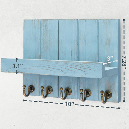 Rebee Vision Decorative Key Holder Wall Mount - Rustic Key Holder for Wall with Shelf and Mail Organizer for Living Room Decor - Home Essentials for Home Improvement (Brown, 3.54" x 10" x 7.28")