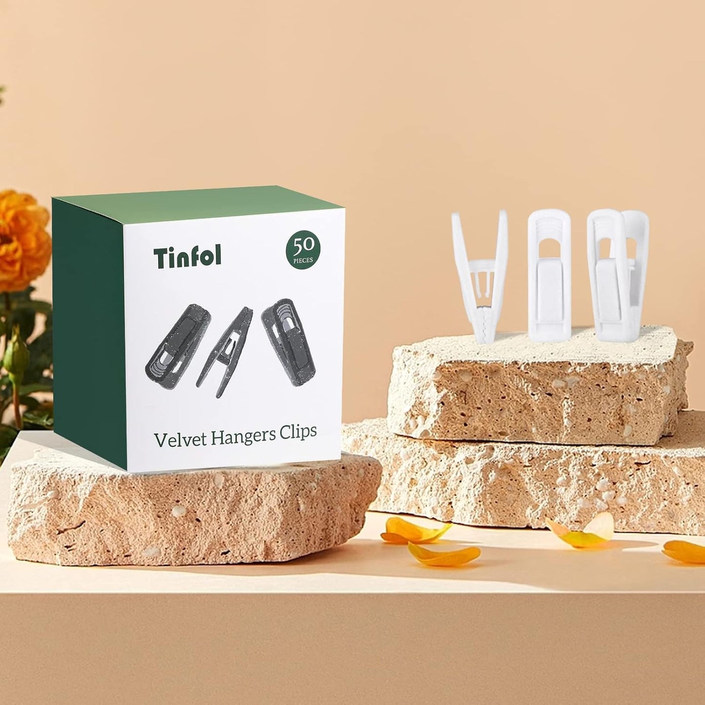 Tinfol Velvet Hanger Clips, 24 Pack Black Pants Hangers Clips, Large Opening Clothes Pin, Strong Finger Flocked Clip Perfect for Use with Slim-line Clothes Velvet Hanger