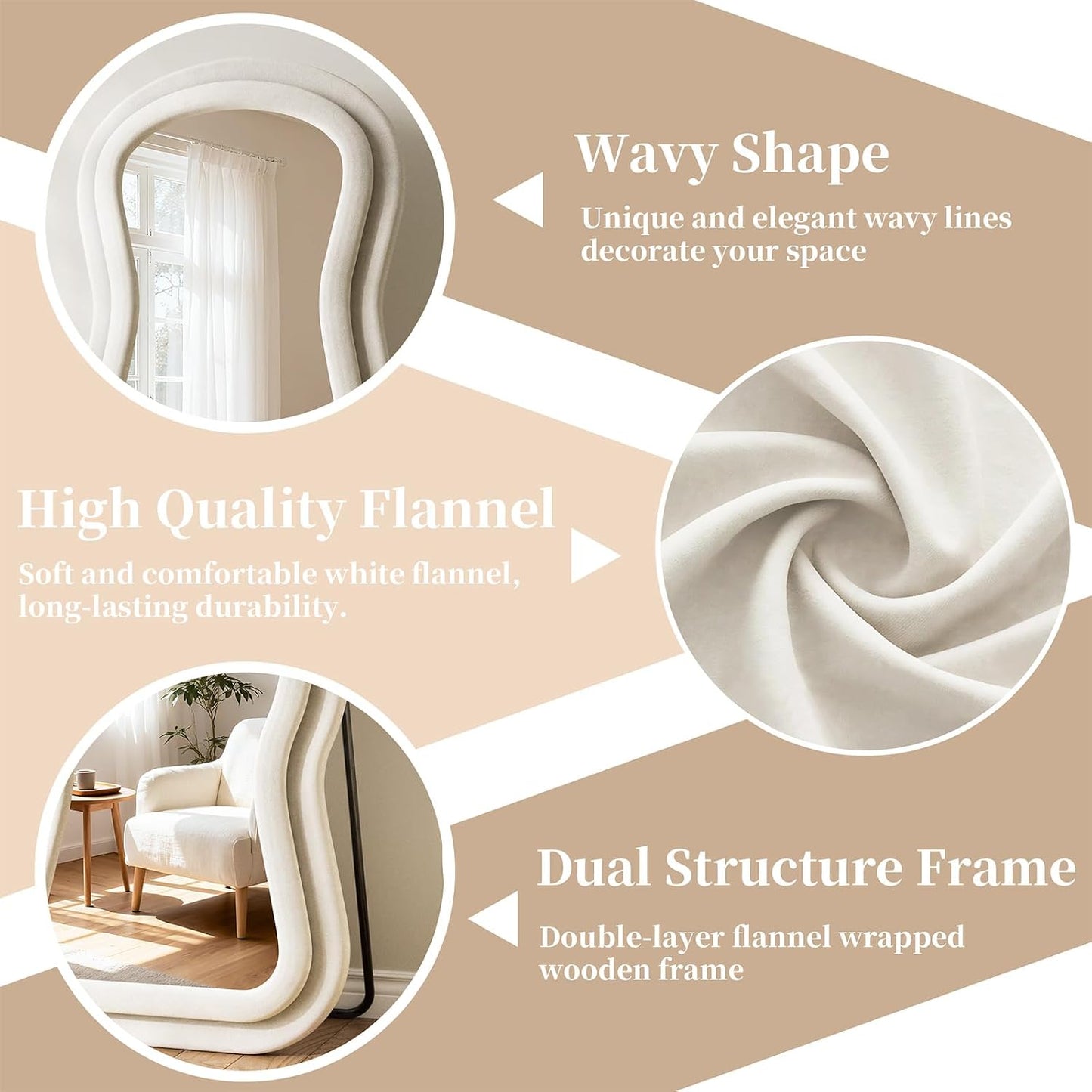 71"x32" Flannel Full Length Mirror, Arched Mirrors Full Length with Stand, Flannel Floor Mirror for Bedroom and Living Room, Full Body Mirror Hanging or Leaning, White