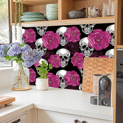 Floral Peel & Stick Wallpaper - Boho Removable Wallpaper for Bedroom & Bathroom - Black/Sand/Oliva - Easy Peel Off - Vintage - Renter Friendly - 118.1" X 17.7"