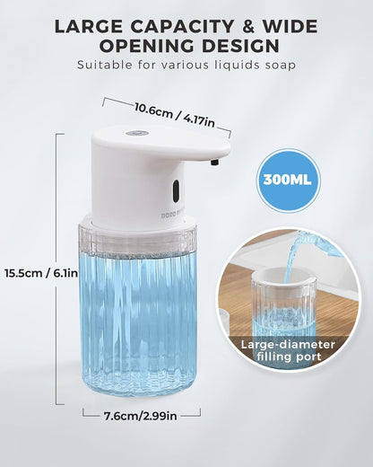 Automatic Foaming Soap Dispenser Touchless, 3 Adjustable Liquid Levels, 10oz/300ml Rechargeable, IPX7 Waterproof for Bathroom, Kitchen, Black