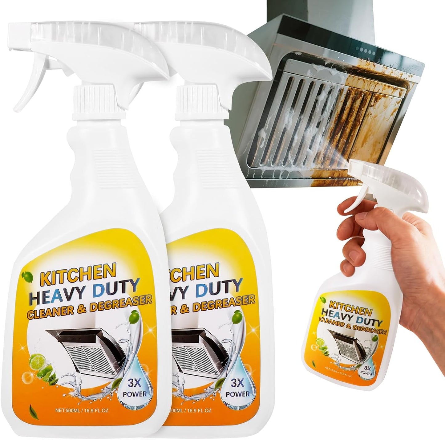 Degreaser Cleaner Heavy Duty Spray: Foaming Kitchen Cleaner Spray Cuts Through Baked-On Grease on Ovens Stove Tops Grills - Clean Up Kitchen Oil Stains Spray for Multi-Surface Cookware & Countertop
