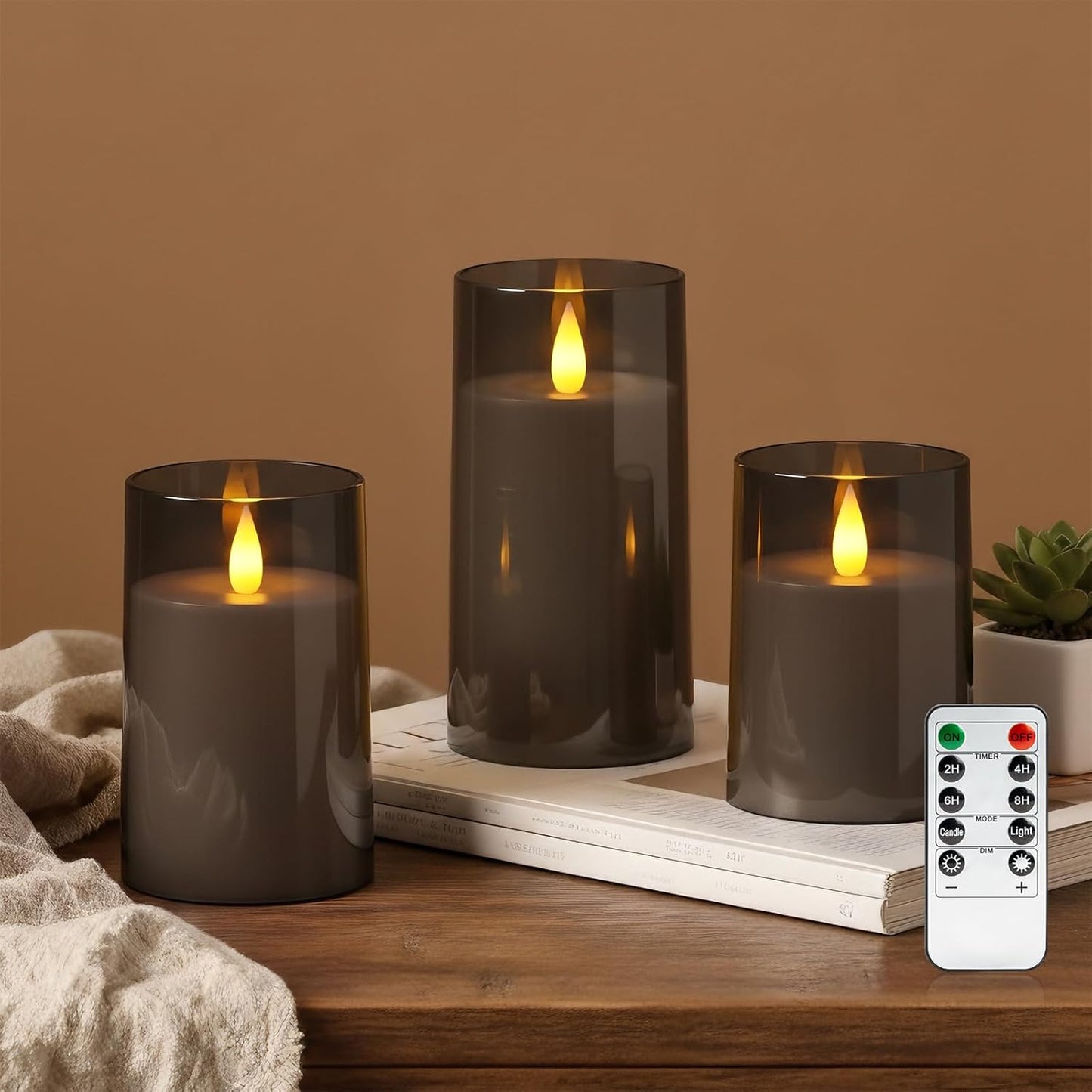 Raycare Flameless Electronic Pillar Candles with Remote Control and Timer- Battery Operated Realistic Flickering LED Fake Candle for Home, Wedding, Valentine's Day, Decor,White,Set of 2(3"x6"6")