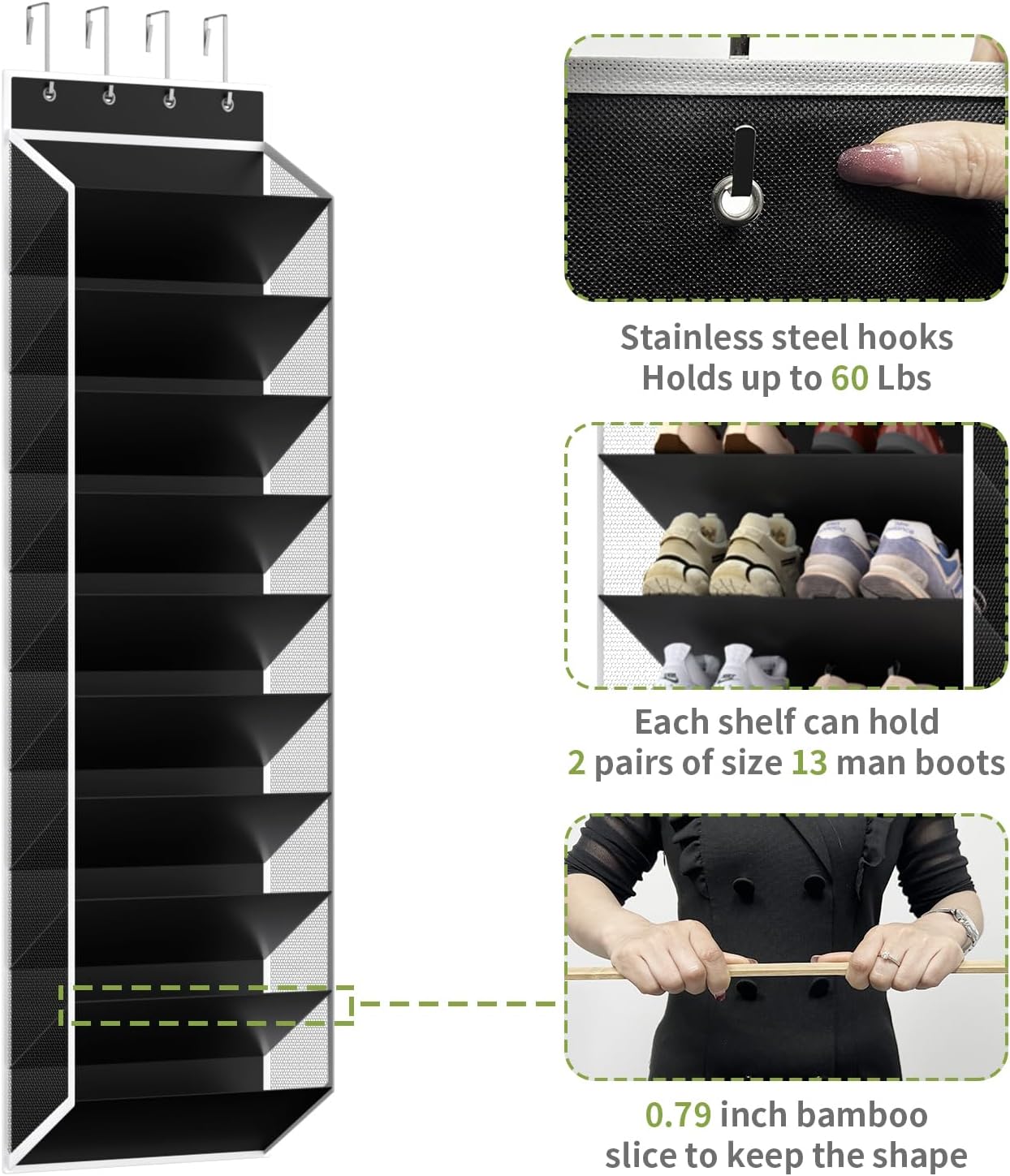 KEEPJOY Over the Door Shoe Organizer, Hanging Shoe Organizer with 4 Hooks, Shoe Holder with 14 Mesh Pockets Closet Door Shoe Storage Bag (White-2Pack)