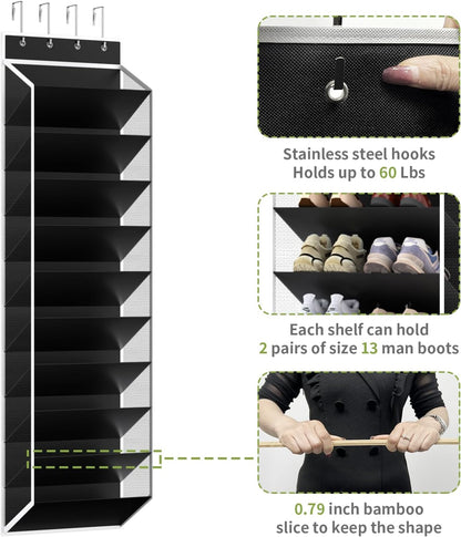 KEEPJOY Over the Door Shoe Organizer, Hanging Shoe Organizer with 4 Hooks, Shoe Holder with 14 Mesh Pockets Closet Door Shoe Storage Bag (White-2Pack)