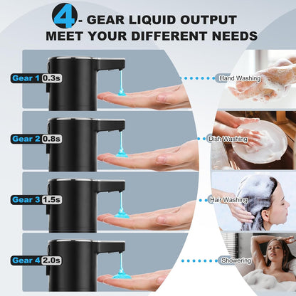 Automatic Soap Dispenser Liquid Touchless: 13.52oz/400ml Wall USB Rechargeable - 4-Level Adjustable Modern Electric Hand Soap Dispenser - Kitchen Bathroom Kids Family Black