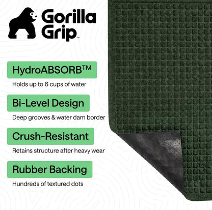GORILLA GRIP® Ultra Absorbent Front Door Mat Outside Entrance, Traps Dirt and Moisture, HydroABSORB Indoor Outdoor Doormat Holds Up to 1.7 Cups Water, Stain and Fade Resistant Welcome Mat, 29x17 Black