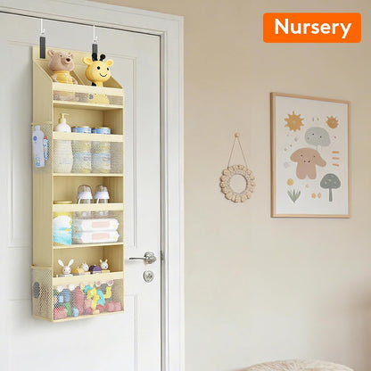 Lifewit 4 Tier Over the Door Diaper Organizer for Nursery, Large Heavy Duty Hanging Storage with 4 Mesh Side Pockets, Sturdy Back of Door Shelf for Baby Stuff Toy in Pantry, Laundry, Bathroom, Gray