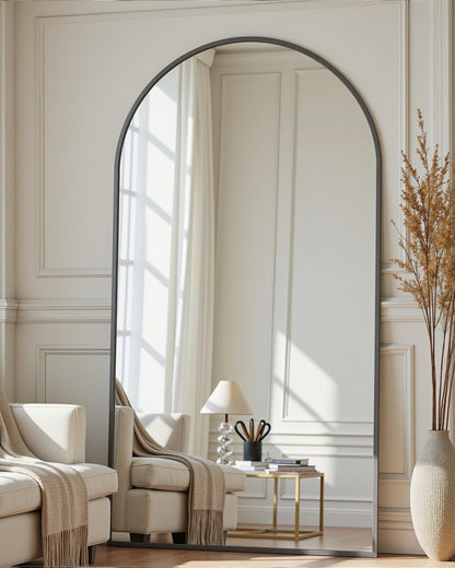 Full Length Mirror with Stand, 71"x28" Arched Full Body Large Stand Up Aluminum Frame Floor Standing Mirror, Freestanding Hanging Leaning Mounted for Bedroom Living Room Entryway Gold
