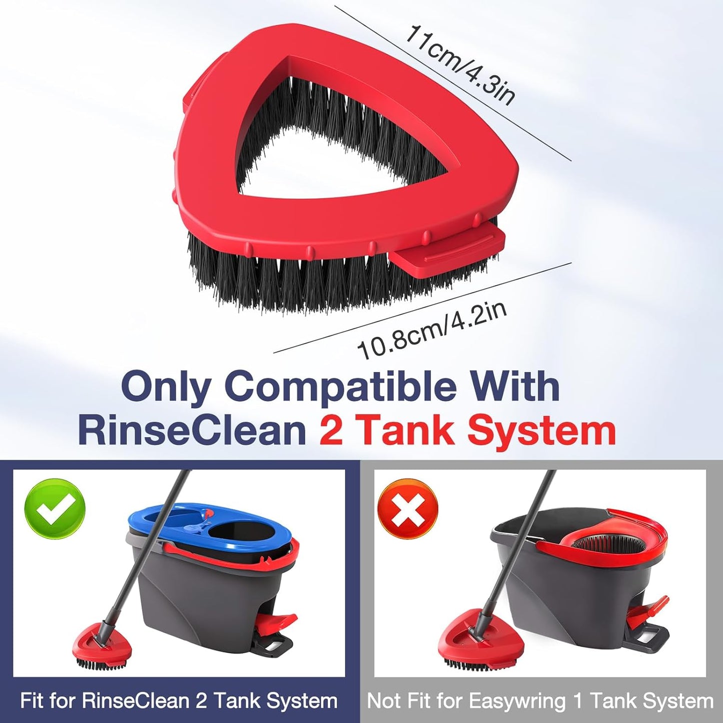 2 Pack 1-Tank Spin Mop Scrub Brush Head Replacement for O Ceda EasyWring 1-Tank System(Red), Hard Bristle Scrubber Brush for Floor Cleaning Accessories (Not Fit for RinseClean 2-Tank)
