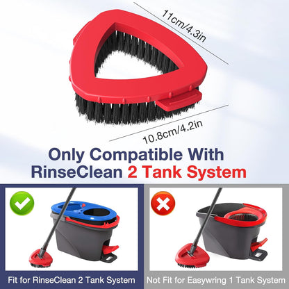 2 Pack 1-Tank Spin Mop Scrub Brush Head Replacement for O Ceda EasyWring 1-Tank System(Red), Hard Bristle Scrubber Brush for Floor Cleaning Accessories (Not Fit for RinseClean 2-Tank)