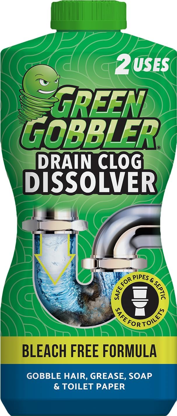 Green Gobbler Drain Clog Dissolver, Drain Opener-Cleaner,Toilet Clog Remover, 31 oz (Pack of 2)
