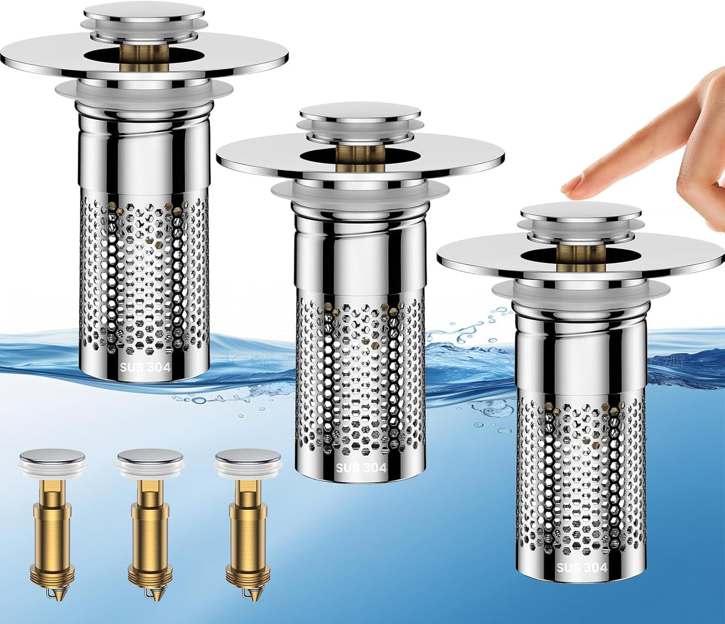 Bathroom Sink Drain Strainer,Universal Pop-Up Sink Stopper Hair Catcher, Anti-Clog Stainless Steel Drain Filter Basket, Removable Sink Drain for Bathroom Sink Stopper (Ysilver-2（with Buckle）)