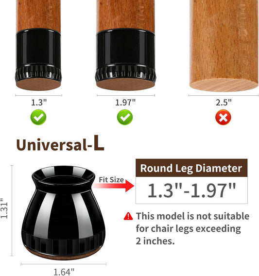 Chair Leg Floor Protectors, 24 Pack Silicone Furniture Pads for Hardwood Floors, Anti-Scratch Furniture Sliders Felt Pads, Noise-Reducing Chair Feet Covers, Table Legs Fit Sizes to(1.3" to 1.97")