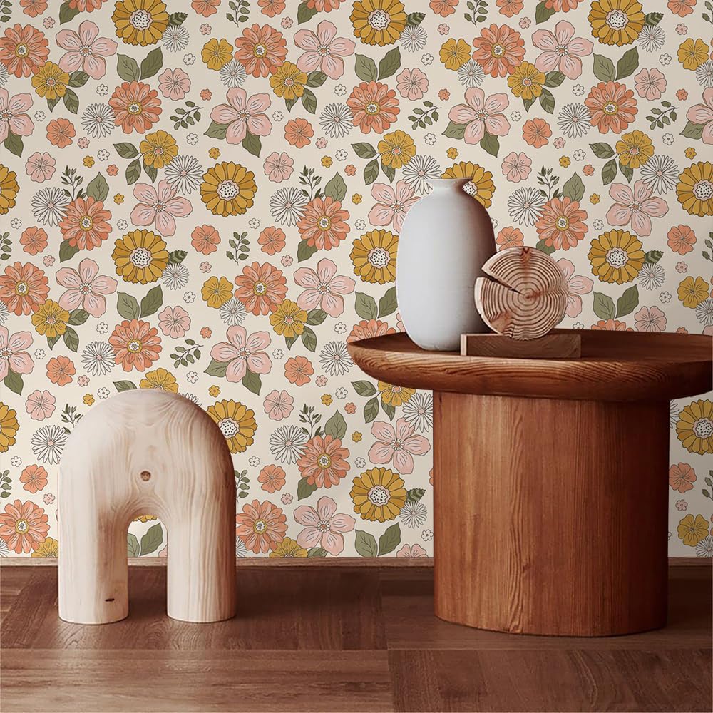 MuralPeel Dark Blue/Yellow Leaf Floral Peel and Stick Wallpaper Vintage Easy Peel Off Self Adhesive Removable Stick on Wall Paper for Kitchen Cabinet Renter Friendly