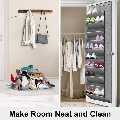 SLEEPING LAMB Over The Door Shoe Organizer for Closet with Large Deep Pockets, Narrow Shoe Rack for Door Hanging Boots Storage, Black