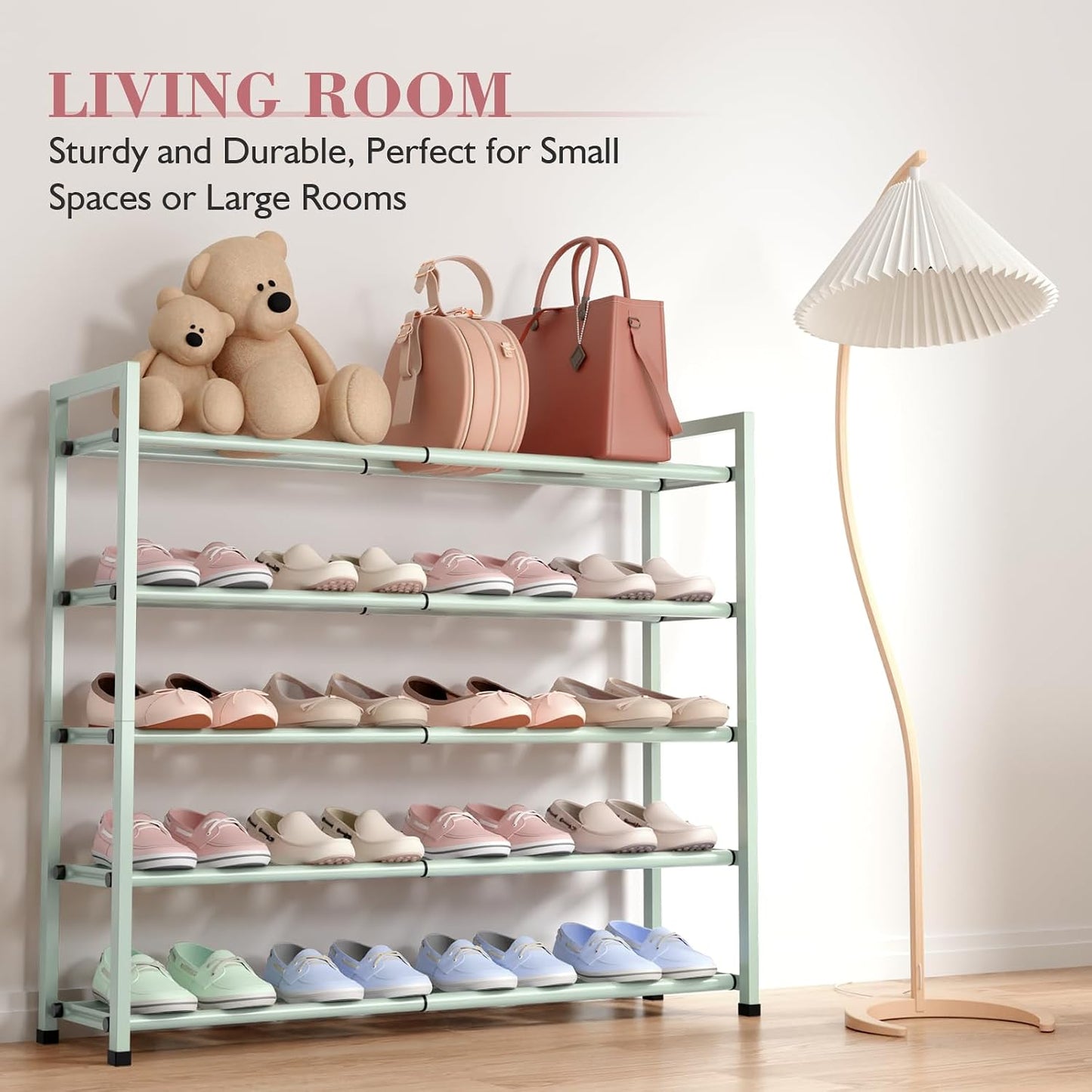 Bumusty 3-Tier Expandable Shoe Rack for Closet, 18“-33” Adjustable Shoe Rack for Small Space, Small Shoe Organizer for Front Door, Sturdy Metal, Black