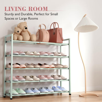 Bumusty 3-Tier Expandable Shoe Rack for Closet, 18“-33” Adjustable Shoe Rack for Small Space, Small Shoe Organizer for Front Door, Sturdy Metal, Black