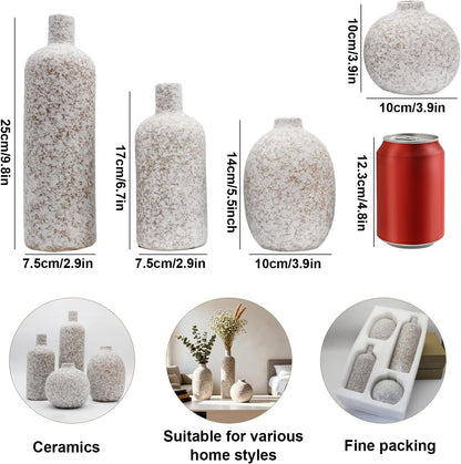 Modern Rustic Farmhouse Ceramic Vase Set of 3, Handmade Speckled Pottery Vases for Table Decor, Small Decorative Vase Centerpiece for Living Room, Mantel & Shelf Styling